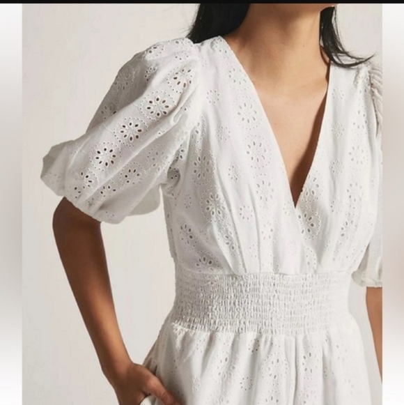 New Anthropologie Hutch Smocked-Waist Eyelet White Jumpsuit Size Small - Picture 2 of 7